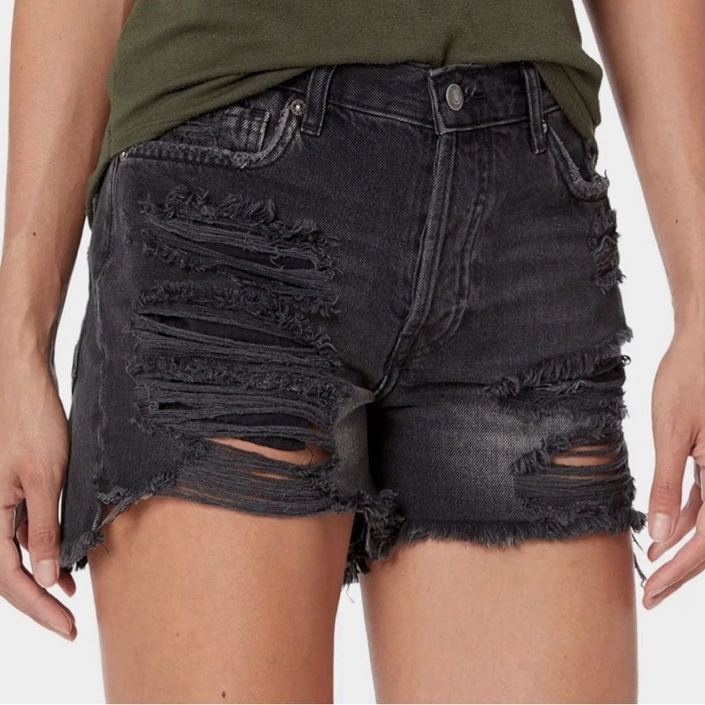 Free People We The Free Maggie Jean Shorts Montero Black Destroyed Wash Size 27
